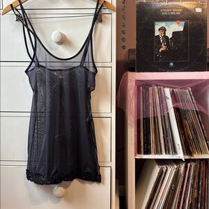 Vintage y2k Victoria Secret Black Sheer Slip Chamise Mesh Sexy Teddy Goth 90’ XS